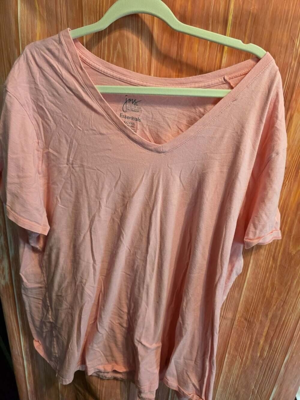 Just My Size by Hanes Essentials V-Neck Short Sleeve T-Shirt Pink 4X 26W/28W